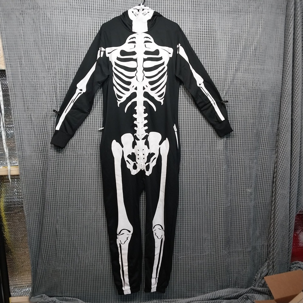 Skeleton Full Zip Hooded Jumpsuit L Black